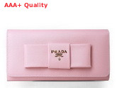 Prada Saffiano Leather Wallet With Leather Bow Pink Replica