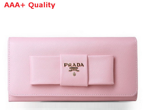 Prada Saffiano Leather Wallet With Leather Bow Pink Replica