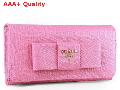 Prada Saffiano Leather Wallet With Leather Bow Prawn Pink Replica