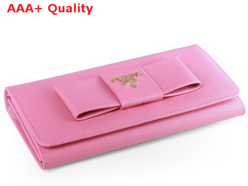 Prada Saffiano Leather Wallet With Leather Bow Prawn Pink Replica