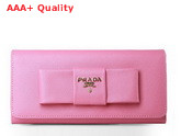 Prada Saffiano Leather Wallet With Leather Bow Prawn Pink Replica