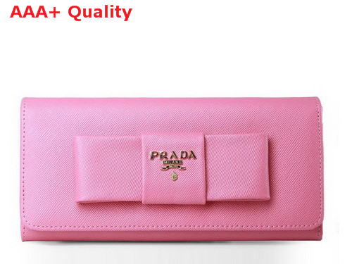 Prada Saffiano Leather Wallet With Leather Bow Prawn Pink Replica