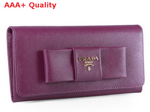 Prada Saffiano Leather Wallet With Leather Bow Purple Replica