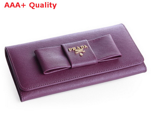 Prada Saffiano Leather Wallet With Leather Bow Purple Replica