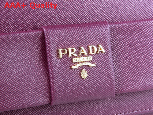 Prada Saffiano Leather Wallet With Leather Bow Purple Replica