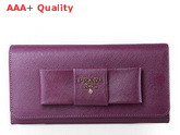 Prada Saffiano Leather Wallet With Leather Bow Purple Replica