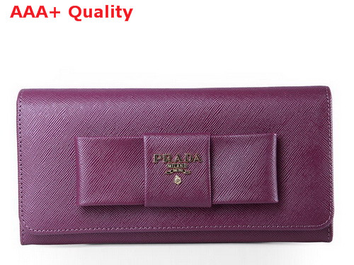 Prada Saffiano Leather Wallet With Leather Bow Purple Replica