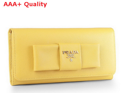 Prada Saffiano Leather Wallet With Leather Bow Yellow Replica