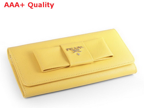 Prada Saffiano Leather Wallet With Leather Bow Yellow Replica