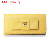 Prada Saffiano Leather Wallet With Leather Bow Yellow Replica