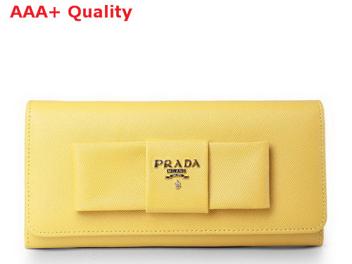 Prada Saffiano Leather Wallet With Leather Bow Yellow Replica