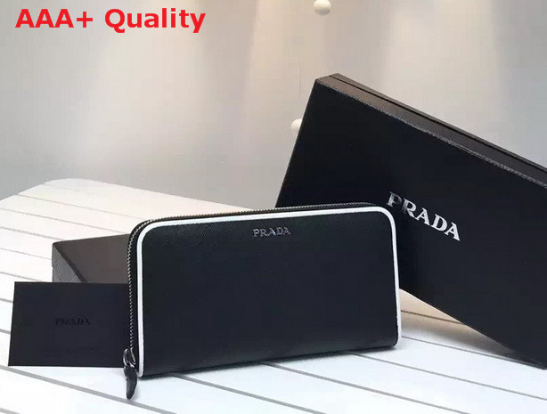 Prada Saffiano Leather Wallet With Piping Black Replica