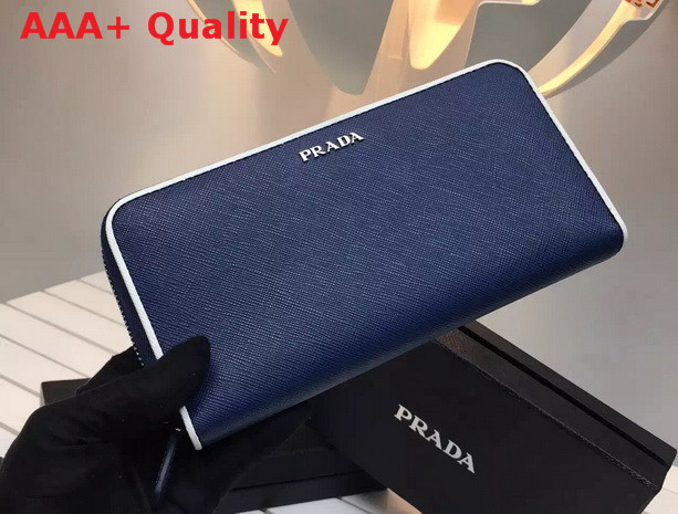 Prada Saffiano Leather Wallet With Piping Blue Replica