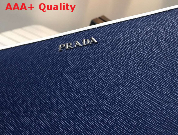 Prada Saffiano Leather Wallet With Piping Blue Replica