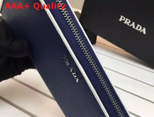 Prada Saffiano Leather Wallet With Piping Blue Replica