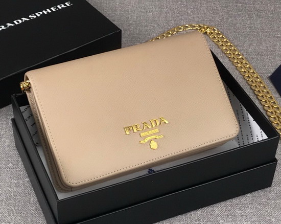 Prada Saffiano Leather Wallet on Chain Beige Saffiano Leather