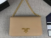 Prada Saffiano Leather Wallet on Chain Beige Saffiano Leather