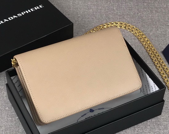 Prada Saffiano Leather Wallet on Chain Beige Saffiano Leather