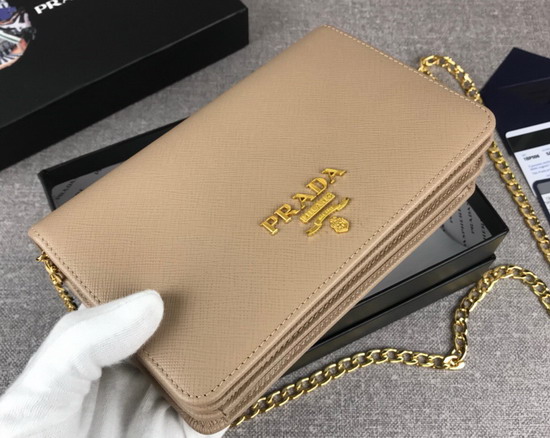 Prada Saffiano Leather Wallet on Chain Beige Saffiano Leather