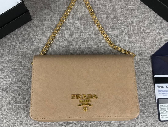 Prada Saffiano Leather Wallet on Chain Beige Saffiano Leather