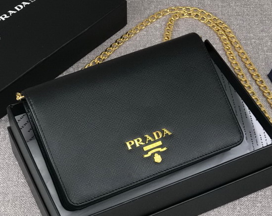 Prada Saffiano Leather Wallet on Chain Black Saffiano Leather