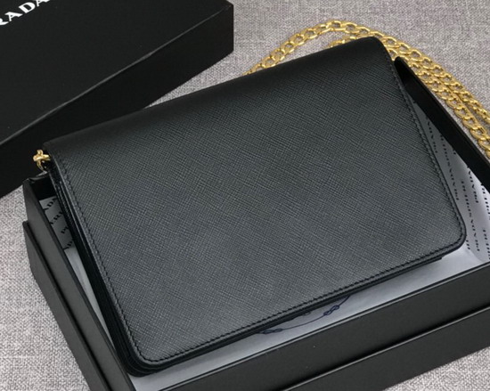 Prada Saffiano Leather Wallet on Chain Black Saffiano Leather