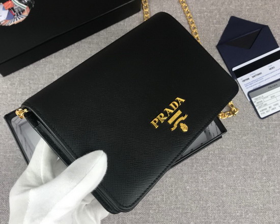 Prada Saffiano Leather Wallet on Chain Black Saffiano Leather