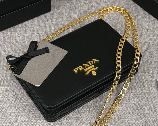 Prada Saffiano Leather Wallet on Chain Black Saffiano Leather