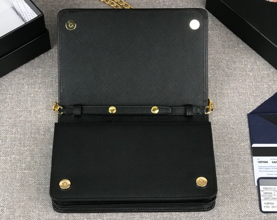 Prada Saffiano Leather Wallet on Chain Black Saffiano Leather