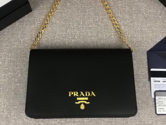 Prada Saffiano Leather Wallet on Chain Black Saffiano Leather