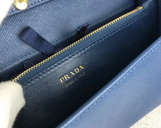 Prada Saffiano Leather Wallet on Chain Blue Saffiano Leather