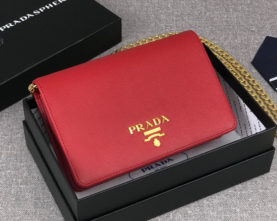 Prada Saffiano Leather Wallet on Chain Red Saffiano Leather