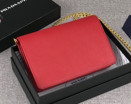 Prada Saffiano Leather Wallet on Chain Red Saffiano Leather