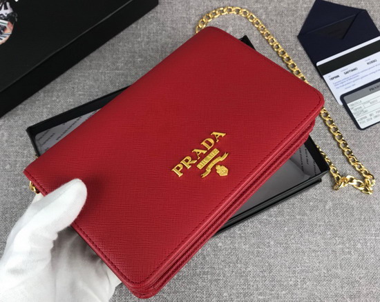 Prada Saffiano Leather Wallet on Chain Red Saffiano Leather