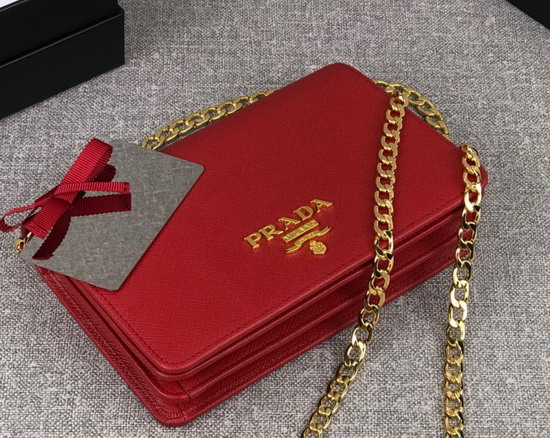 Prada Saffiano Leather Wallet on Chain Red Saffiano Leather