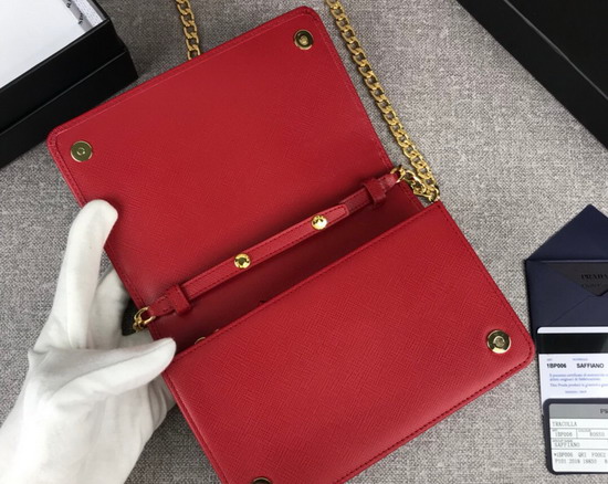 Prada Saffiano Leather Wallet on Chain Red Saffiano Leather