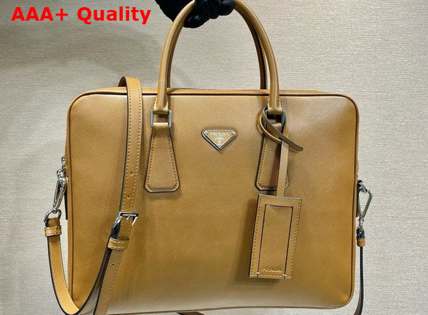 Prada Saffiano Leather Work Bag in Caramel 2VE368 Replica