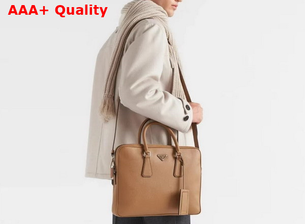 Prada Saffiano Leather Work Bag in Caramel 2VE368 Replica