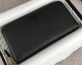 Prada Saffiano Leather Zip Around Wallet in Black