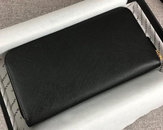 Prada Saffiano Leather Zip Around Wallet in Black