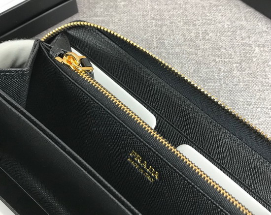 Prada Saffiano Leather Zip Around Wallet in Black