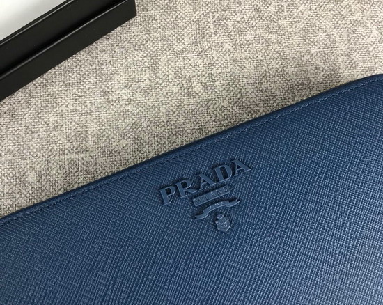 Prada Saffiano Leather Zip Around Wallet in Blue