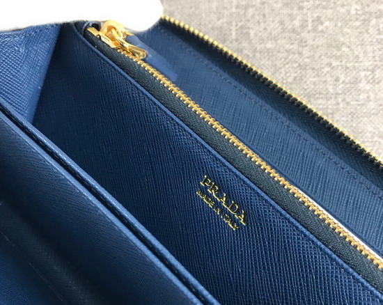 Prada Saffiano Leather Zip Around Wallet in Blue