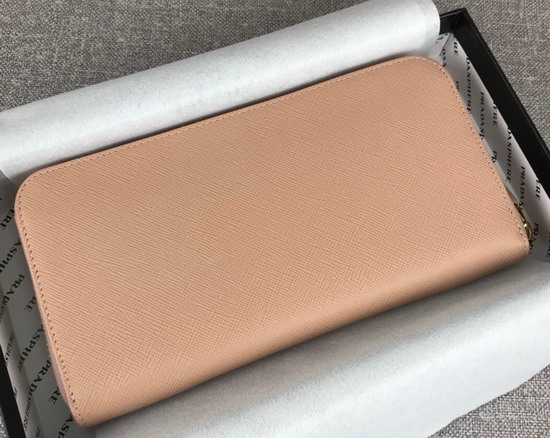 Prada Saffiano Leather Zip Around Wallet in Nude