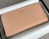 Prada Saffiano Leather Zip Around Wallet in Nude