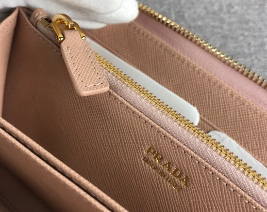 Prada Saffiano Leather Zip Around Wallet in Nude