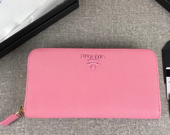 Prada Saffiano Leather Zip Around Wallet in Pink