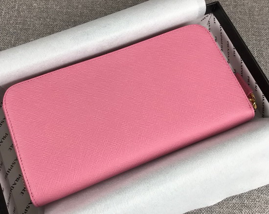 Prada Saffiano Leather Zip Around Wallet in Pink