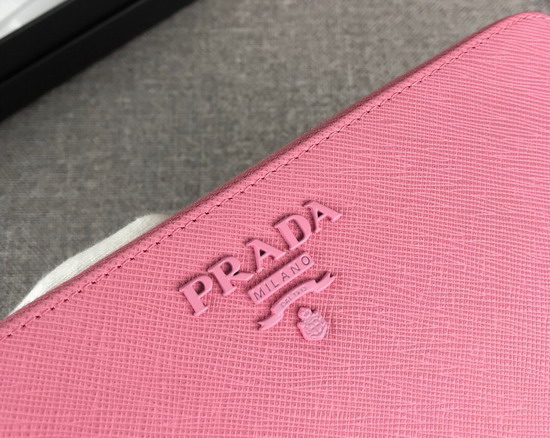 Prada Saffiano Leather Zip Around Wallet in Pink