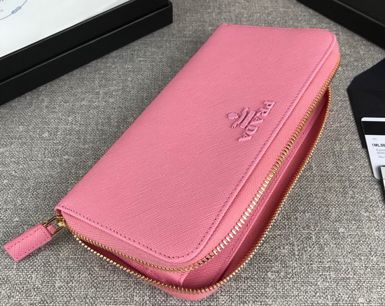 Prada Saffiano Leather Zip Around Wallet in Pink